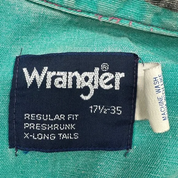 Vintage Wrangler Brushpopper 90s Western Shirt Pink Teal Stripe USA Rodeo Cowboy - Picture 4 of 12